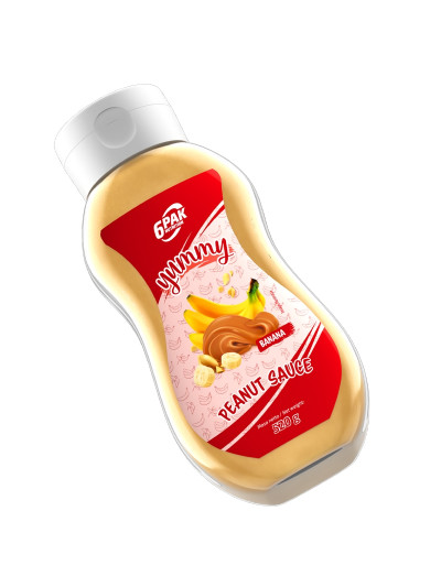 Przód Półpłynnego kremu orzechowego 6PAK Yummy Peanut Sauce 520 g banana w sklepie Pakuj ZDROWIE Gdańsk Wrzeszcz
