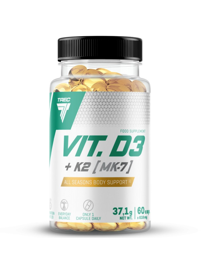 Witamina D3 z K2 MK7 Trec Nutrition Vitamin D3+K2 MK-7 60kaps w sklepie Pakuj ZDROWIE Gdańsk Wrzeszcz